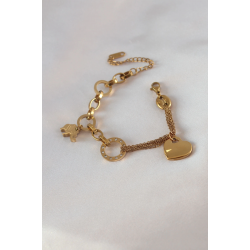 Mey İthalat® 316L Çelik Gold Renk 2'li Zincir Model Zirkon Taş Detay Kadın Bileklik