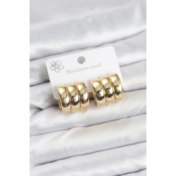 Mey İthalat® 316L Çelik Gold Renk 3'lü Görünüm Kadın Küpe