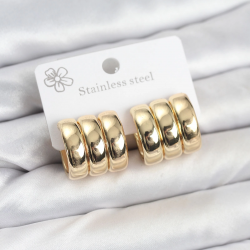 Mey İthalat® 316L Çelik Gold Renk 3'lü Görünüm Kadın Küpe