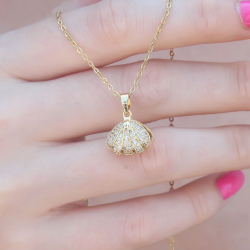 Mey İthalat® 316L Çelik Gold Renk Açılır Midye Model Kadın Kolye