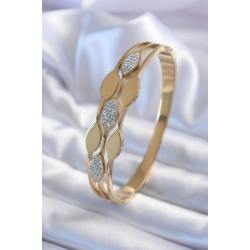 Mey İthalat® 316L Çelik Gold Renk Arpa Model Zirkon Taş Detay Kadın Kelepçe Bileklik