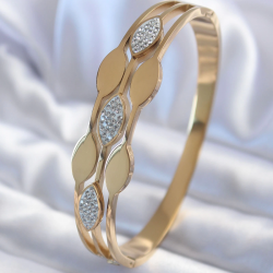 Mey İthalat® 316L Çelik Gold Renk Arpa Model Zirkon Taş Detay Kadın Kelepçe Bileklik