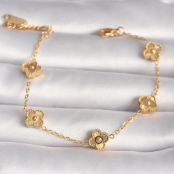 Mey İthalat® 316L Çelik Gold Renk Baby Boy Yonca Model İşleme Detay Kadın Bileklik