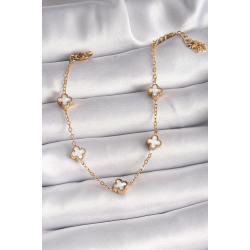 Mey İthalat® 316L Çelik Gold Renk Beyaz Baby Boy Yonca Model Kadın Bileklik