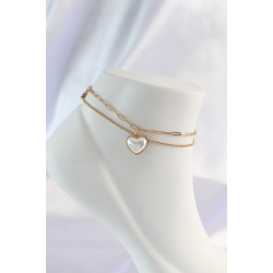 Mey İthalat® 316L Çelik Gold Renk Beyaz Kalpli 2li Halhal