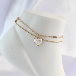 Mey İthalat® 316L Çelik Gold Renk Beyaz Kalpli 2li Halhal