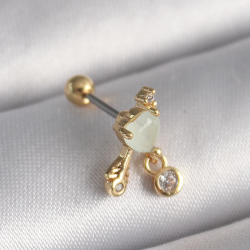 Mey İthalat® 316L Çelik Gold Renk Beyaz Mineli Kalp Sallantı Zirkon Taşlı Tragus Piercing