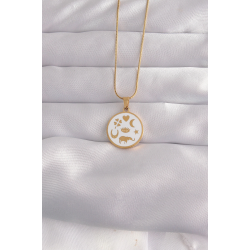 Mey İthalat® 316L Çelik Gold Renk Beyaz Mineli Karışık Figürlü Tarot Kolye