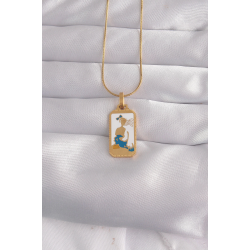 Mey İthalat® 316L Çelik Gold Renk Beyaz Mineli Kız Figür Tarot Kolye