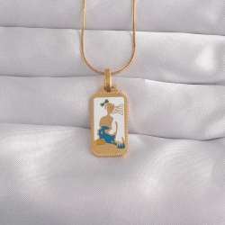 Mey İthalat® 316L Çelik Gold Renk Beyaz Mineli Kız Figür Tarot Kolye