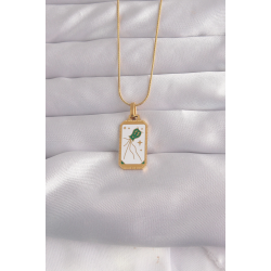 Mey İthalat® 316L Çelik Gold Renk Beyaz Mineli Tarot Kolye