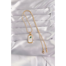 Mey İthalat® 316L Çelik Gold Renk Beyaz Mineli Tarot Kolye