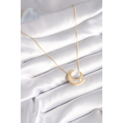 Mey İthalat® 316L Çelik Gold Renk Beyaz Sedefli Hilal Model Kadın Kolye