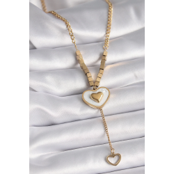 Mey İthalat® 316L Çelik Gold Renk Beyaz Sedefli Kalp Model Sallantı Detay Kadın Kolye