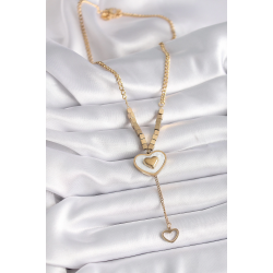 Mey İthalat® 316L Çelik Gold Renk Beyaz Sedefli Kalp Model Sallantı Detay Kadın Kolye