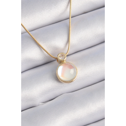 Mey İthalat® 316L Çelik Gold Renk Beyaz Sedefli Vintage Kadın Kolye