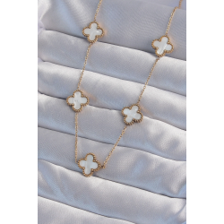 Mey İthalat® 316L Çelik Gold Renk Beyaz Sedefli Yonca Kolye