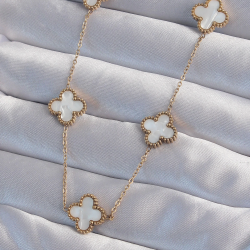 Mey İthalat® 316L Çelik Gold Renk Beyaz Sedefli Yonca Kolye