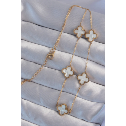 Mey İthalat® 316L Çelik Gold Renk Beyaz Sedefli Yonca Kolye