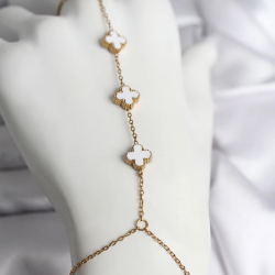 Mey İthalat® 316L Çelik Gold Renk Beyaz Yonca Model Kadın Şahmeran