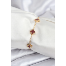 Mey İthalat® 316L Çelik Gold Renk Bordo Baby Boy Yonca Kadın Bileklik