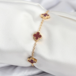 Mey İthalat® 316L Çelik Gold Renk Bordo Baby Boy Yonca Kadın Bileklik