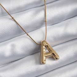 Mey İthalat® 316L Çelik Gold Renk Bubble "A" Harf Model Kadın Kolye