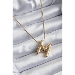 Mey İthalat® 316L Çelik Gold Renk Bubble "M" Harf Model Kadın Kolye