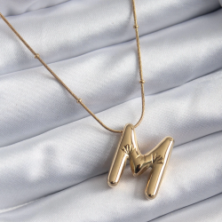 Mey İthalat® 316L Çelik Gold Renk Bubble "M" Harf Model Kadın Kolye