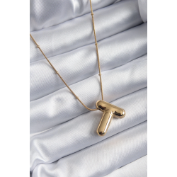 Mey İthalat® 316L Çelik Gold Renk Bubble "T" Harf Model Kadın Kolye
