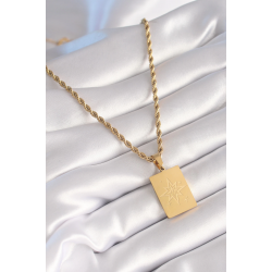 Mey İthalat® 316L Çelik Gold Renk Burgu Zincir Kutup Yıldızı İşleme Plaka Figür Kadın Kolye