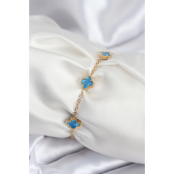 Mey İthalat® 316L Çelik Gold Renk Buz Mavisi Baby Boy Yonca Kadın Bileklik