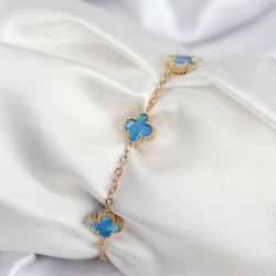 Mey İthalat® 316L Çelik Gold Renk Buz Mavisi Baby Boy Yonca Kadın Bileklik