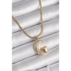 Mey İthalat® 316L Çelik Gold Renk Çelik İtalyan Zincir Zirkon Taşlı Halil Figür Kalp Detay Kadın Kolye