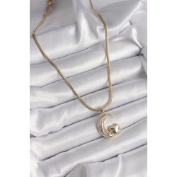 Mey İthalat® 316L Çelik Gold Renk Çelik İtalyan Zincir Zirkon Taşlı Halil Figür Kalp Detay Kadın Kolye