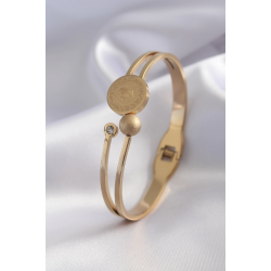 Mey İthalat® 316L Çelik Gold Renk Çeyrek Altın Zirkon Taş Detay Kadın Kelepçe