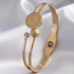 Mey İthalat® 316L Çelik Gold Renk Çeyrek Altın Zirkon Taş Detay Kadın Kelepçe