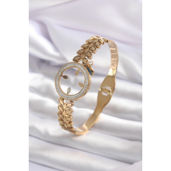 Mey İthalat® 316L Çelik Gold Renk Çeyrek Takılabilen Zirkon Taş Detay Kadın Kelepçe