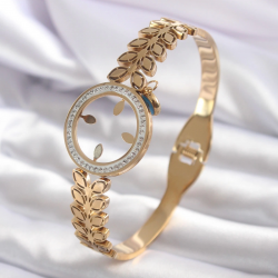 Mey İthalat® 316L Çelik Gold Renk Çeyrek Takılabilen Zirkon Taş Detay Kadın Kelepçe