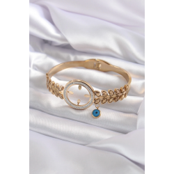 Mey İthalat® 316L Çelik Gold Renk Çeyrek Takılabilen Zirkon Taş Detay Kadın Kelepçe