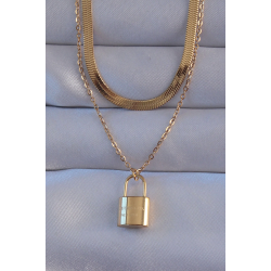 Mey İthalat® 316L Çelik Gold Renk Çift Zincir Kilit Model Kolye