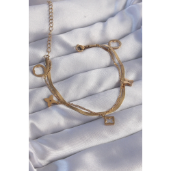 Mey İthalat® 316L Çelik Gold Renk Çift Zincir Yonca Tasarım Bileklik