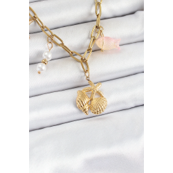 Mey İthalat® 316L Çelik Gold Renk Deniz Yıldızı ve Deniz Kabuğu Konsept Kadın Kolye