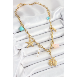 Mey İthalat® 316L Çelik Gold Renk Deniz Yıldızı ve Deniz Kabuğu Konsept Kadın Kolye