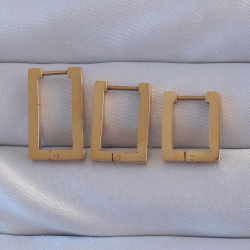 Mey İthalat® 316L Çelik Gold Renk Dikdörtgen Küpe Seti