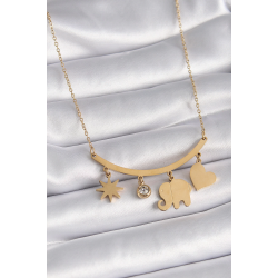 Mey İthalat® 316L Çelik Gold Renk Fil Figür Zirkon Taş Detay Kadın Kolye