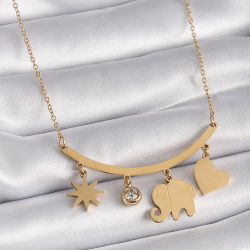 Mey İthalat® 316L Çelik Gold Renk Fil Figür Zirkon Taş Detay Kadın Kolye