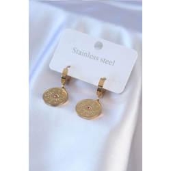 Mey İthalat® 316L Çelik Gold Renk Göz İşleme Zirkon Taş Detay Kadın Küpe