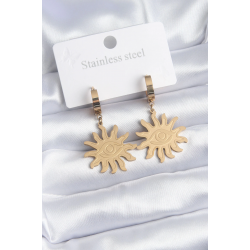 Mey İthalat® 316L Çelik Gold Renk Güneş Model Göz İşleme Kadın Küpe