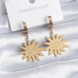 Mey İthalat® 316L Çelik Gold Renk Güneş Model Göz İşleme Kadın Küpe